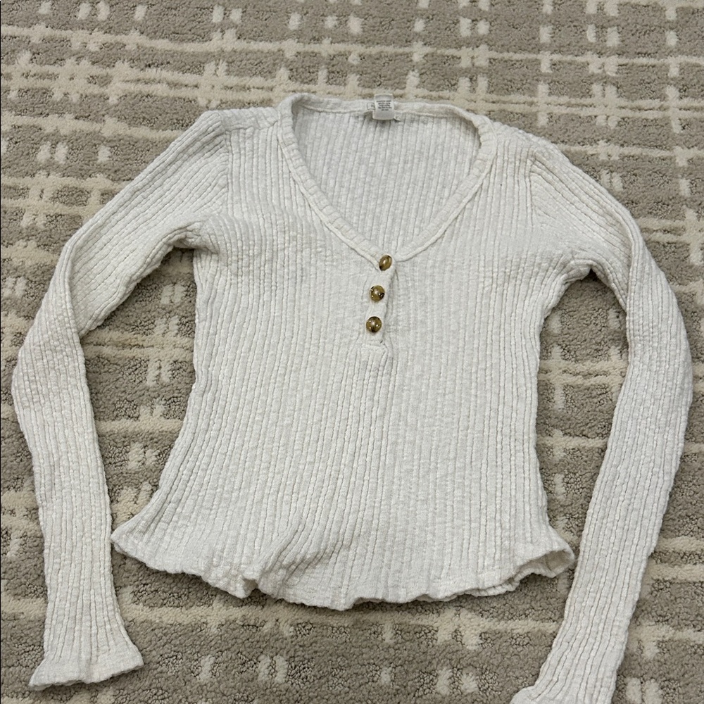 Full Tilt Cream Ribbed Long Sleeve Top